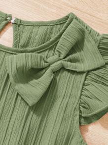 SHEIN Tween meisje Effen kleur Jurken Met Boog Decoraties , Ruchestrim