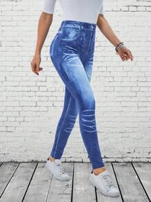 EMERY ROSE 女性高腰印花仿牛仔打底褲 - 彩色 - 查看 4