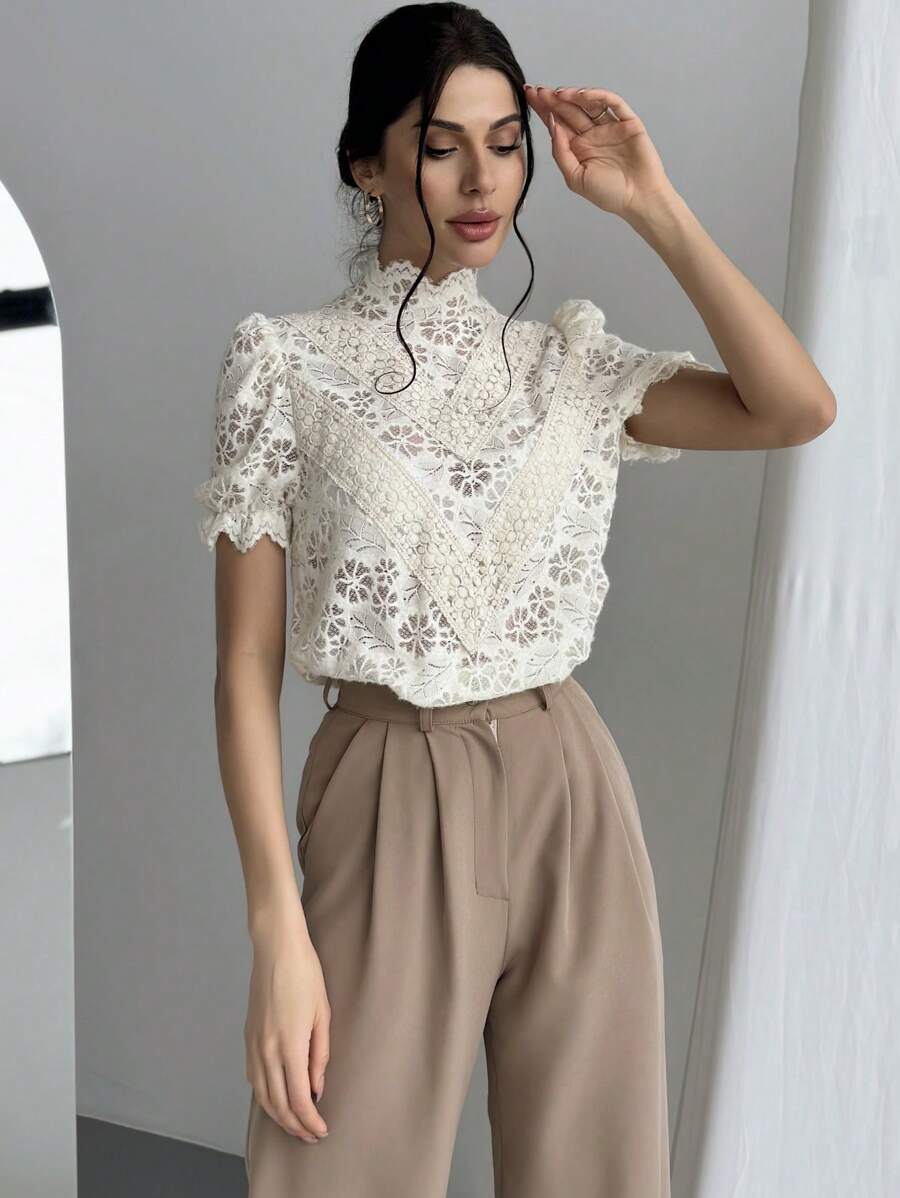 Firerie Wedding Season Elegant Women's Shirt With Textured Fabric And Puff Sleeves - White - View 1