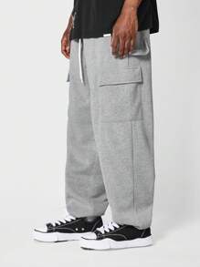 SUMWON Athletic Cargo Balloon Sweatpants With Utility Pockets Comfortable Streetwear Jogger Training Exercise Loungewear Fall Winter Collection - Light Grey - View 1