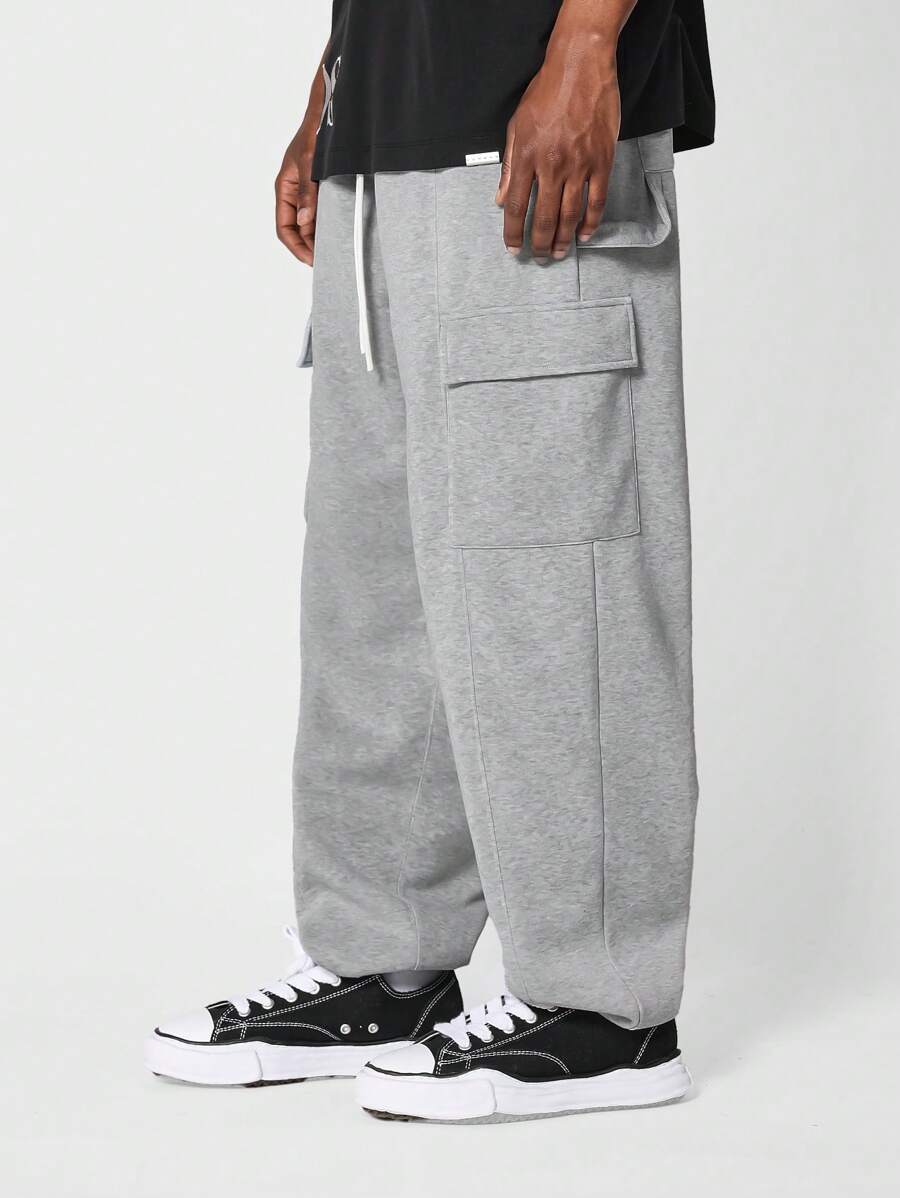 SUMWON Athletic Cargo Balloon Sweatpants With Utility Pockets Comfortable Streetwear Jogger Training Exercise Loungewear Fall Winter Collection - Light Grey - View 1