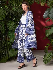 Mulvari 女用植物印花開襟夾克和褲子兩件套 - 彩色 - 查看 6