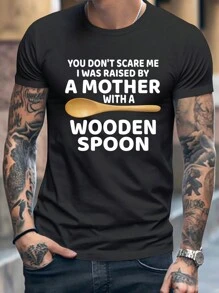 Áo thun nam casual in hình họa tiết mùa hè, áo thun cổ tròn in hình "Wooden Spoon", áo thun nam thời trang. - màu đen - Xem 1