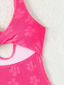 SHEIN Swim Floral Jacquard Hollow Out One Piece Swimsuit Summer - Hot Pink - View 5