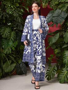 Mulvari 女用植物印花開襟夾克和褲子兩件套 - 彩色 - 查看 5