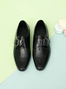 儿童尖头漆皮压花带简约一脚蹬皮革正装鞋