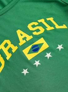 SHEIN Unity Brazil Flag Print Cropped Tank Top - Green - View 4