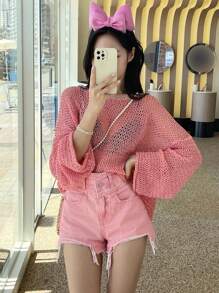 DAZY Shorts En Denim À Ourlet Effrangé Et Poches Pour Femmes - Rose bonbon - Voir 5