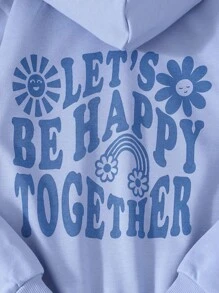 SHEIN Girls Slogan Graphic Hoodie & Joggers - Blue - View 6