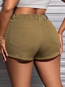 SHEIN SXY Plus Size Solid Color Cargo Denim Shorts