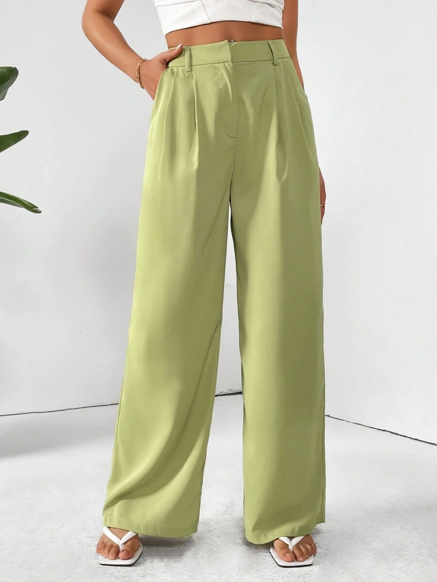 SHEIN Essnce Ladies' Straight-Cut Green Suit Trousers - Green - View 1