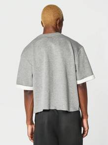 SUMWON Premium Boxy Fit Tee With Raw Edge - Grey - View 2