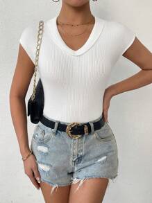 Calvaya Women's Solid Ribbed Knit Top