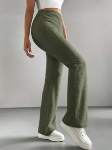 SHEIN Cottnline Women's Plain Wide Leg Pants - Mint Green - View 4