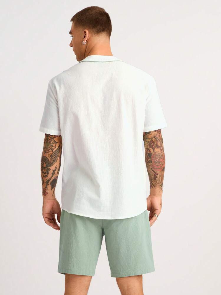 Men's Bodycon Sporty Casual Letter Print Baseball Shirt And Solid Color Shorts Two Pieces Outfit