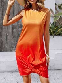 SHEIN LUNE 漸變色扭結細節裙擺連身裙