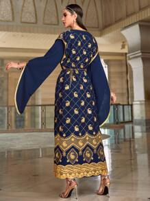 Al Najma Thêu Kết cườm Đầm Và Áo khoác Bộ - Màu xanh hải quân - Xem 4