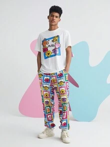 Mr Men Little Miss X SHEIN Unisex 1pc Cartoon And Letter Graphic Tee - White - View 7
