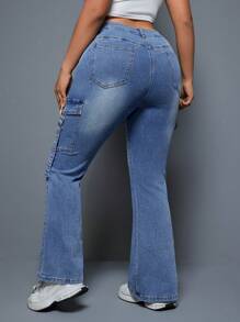 SHEIN ICON Kích thước lớn Của phụ nữ Trang phục làm việc Túi Quần jean loe - Màu xanh lam - Xem 2