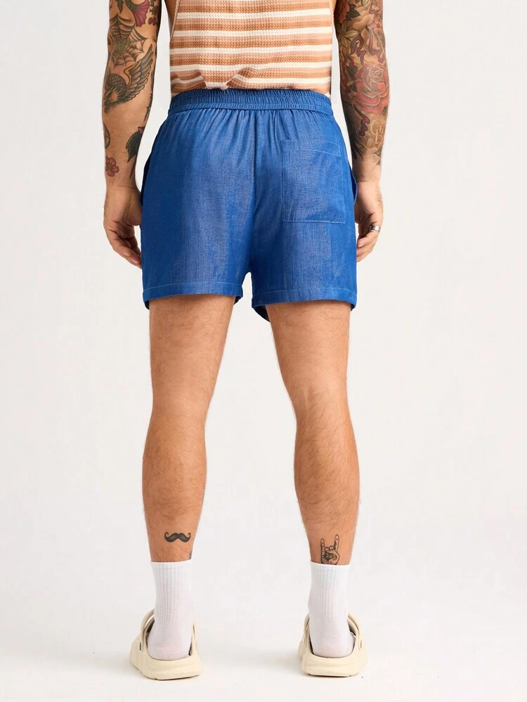 Men's Denim Effect Blue Drawstring Waist Shorts