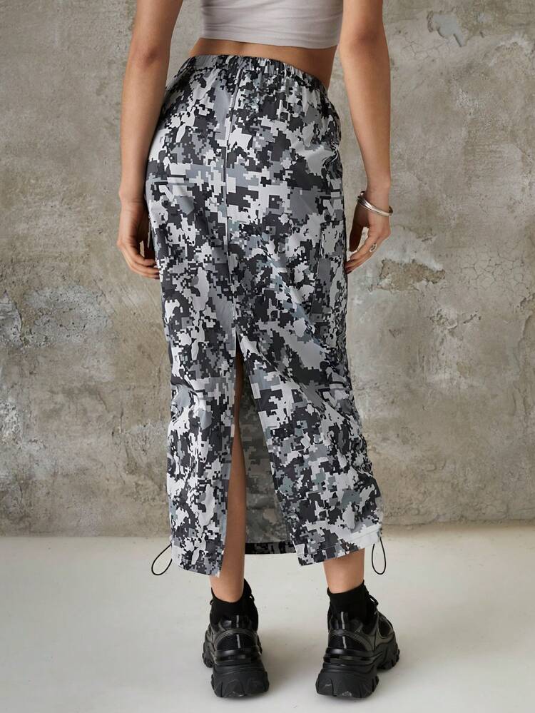 Camouflage Elastic Waist Side Drawstring Utility Skirt