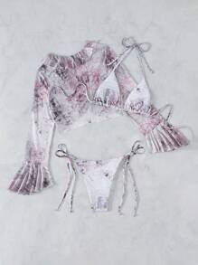 SHEIN Swim Women's Tie-Dye Stripe Print Swimwear Set Summer - Multicolor - View 8