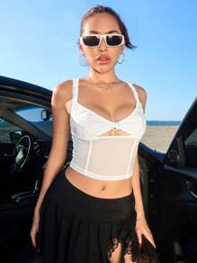 SHEIN ICON Y2k Summer Textured Semi-Transparent Camisole White Top - White - View 5