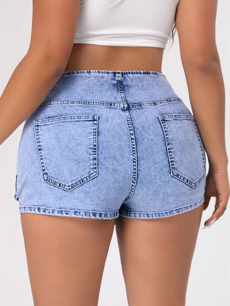Plus Size Women's Asymmetric Hem Denim Skorts