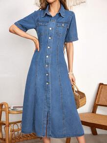 Breezaya Women's Button Front Denim Shirt Dress