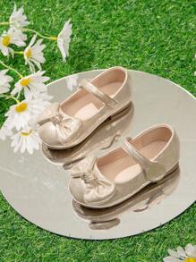 Toddler Girls' Simple And Cute Gold Bowknot Flat Shoes