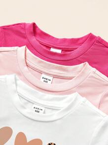SHEIN Leap Crew 嬰兒女孩休閒簡單心形圖案短袖圓領上衣,適合夏季穿著 - 彩色 - 查看 6