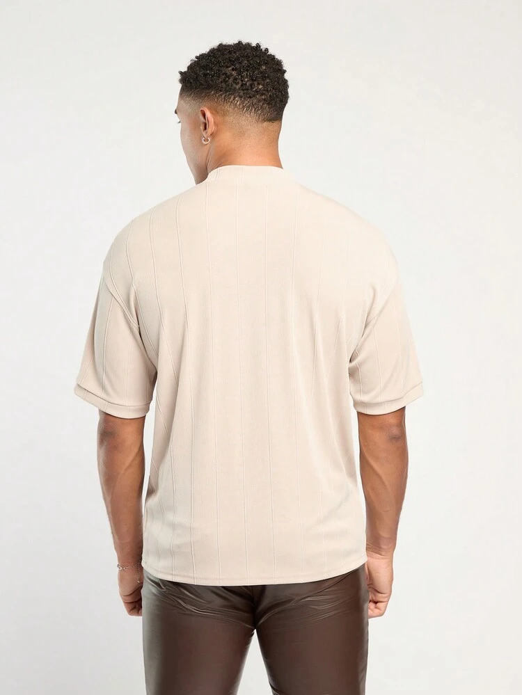 Men's Spring And Summer Casual Loose Off-Shoulder Apricot Turtleneck T-Shirt