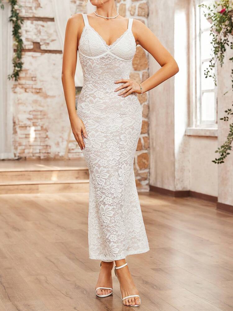 Women's Solid Color Lace Mermaid Slim Fit Cami Dress