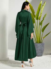 Modelyn Của phụ nữ Váy chữ A Với Viền không đối xứng , Tay áo chuông Và Pha lê Đồ trang trí - Màu xanh lá cây đậm - Xem 2