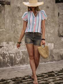 Breezaya Ladies' Striped Raglan Sleeve Shirt - Multicolor - View 1