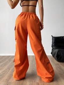 SHEIN EZwear Baggy Parachute-Style Cargo Pants - Orange - View 2