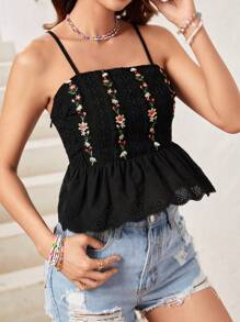 Soleia Haut De Camisole Brodé Floral Vintage