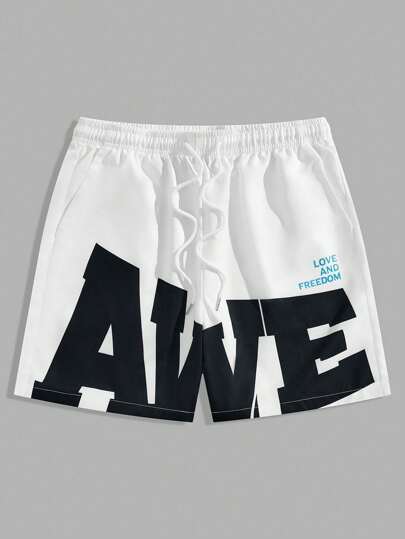 Street Life Short avec cordon de serrage à la taille et imprimé lettre, pour homme, école