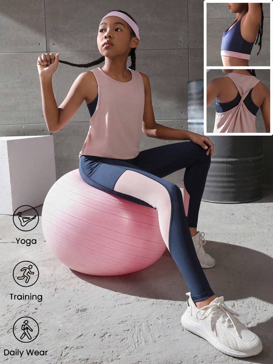 Sparklyn Cô gái Tween 3pcs Xanh & Màu hồng Nối Set bộ đồ thể thao , Thích hợp Đối với Trong nhà Và Các hoạt động ngoài trời Như chạy , Đạp xe , - Nhiều màu - Xem 1
