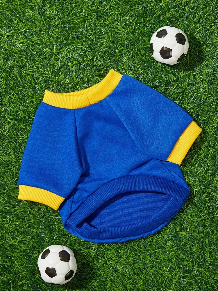 Blue And Orange Splicing Pet Sweatshirt With Lightning And Letter Printed, 2049 Cat Dog Hoodie