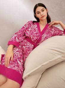 LUVLETTE Autumn And Winter Red Paisley Print Cotton Kimono Women Robe To Tie Pajamas Bath Robe Night Gown Women Lingerie Fall Pajamas& Pyjamadressing