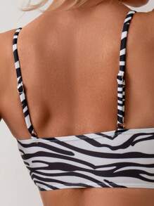 SHEIN Swim Conjunto de bikini de dos piezas con estampado de cebra, para playa de verano