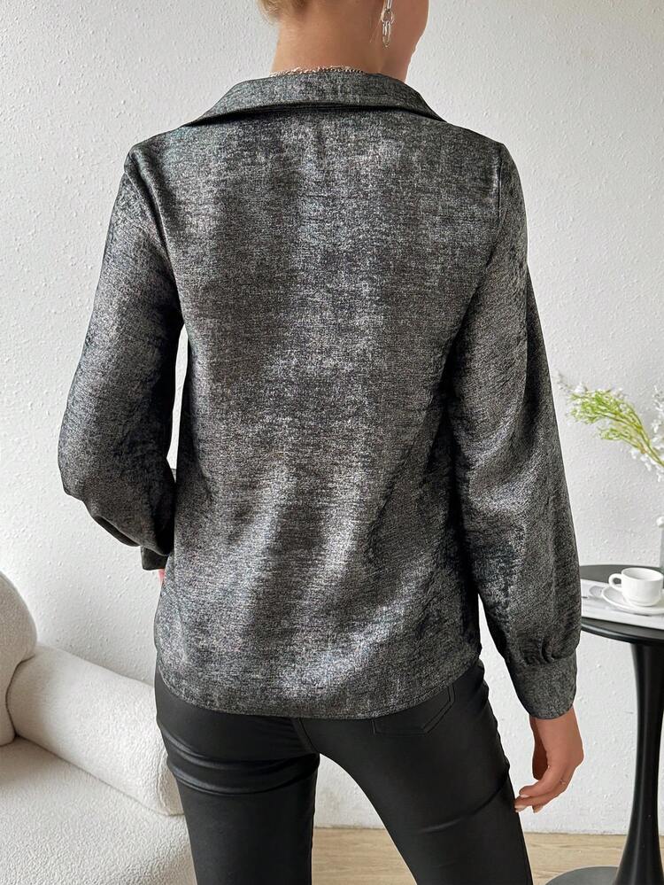 Solid Color Draped Collar Casual Shirt Fall Cloth For Women