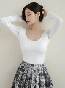 DAZY Camiseta de manga larga con cuello en V de unicolor para mujer, con volantes, ropa de otoño