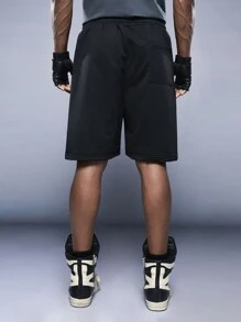 Manfinity VCAY Nam Eo đàn hồi Lá thư In Quần short dây kéo - màu đen - Xem 2