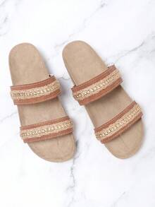 2024年女性夏季舒適輕便沙灘風格pu皮革平底涼鞋 - 棕色 - 查看 4