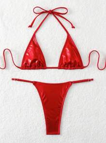 Swim SXY 2 件套女士度假海滩性感比基尼套装夏季 - 紅色 - 查看 3
