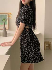 DAZY Floral Print Round Neck Tie Waist A-Line Dress Summer Sundress