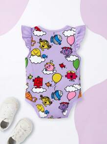 Mr Men Little Miss X SHEIN Baby Girl Cartoon Graphic Ruffle Armhole Bodysuit - Purple - View 2