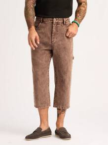Forever 21 Men's Brown Straight Washed Capri Cargo Pants - Brown - View 5
